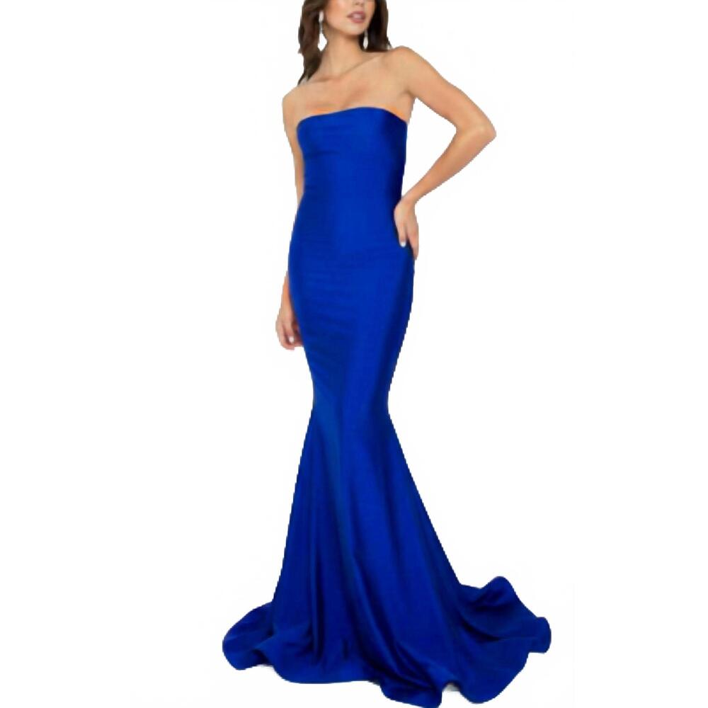 NEW ATRIA plain jersey strapless gown in signature royal